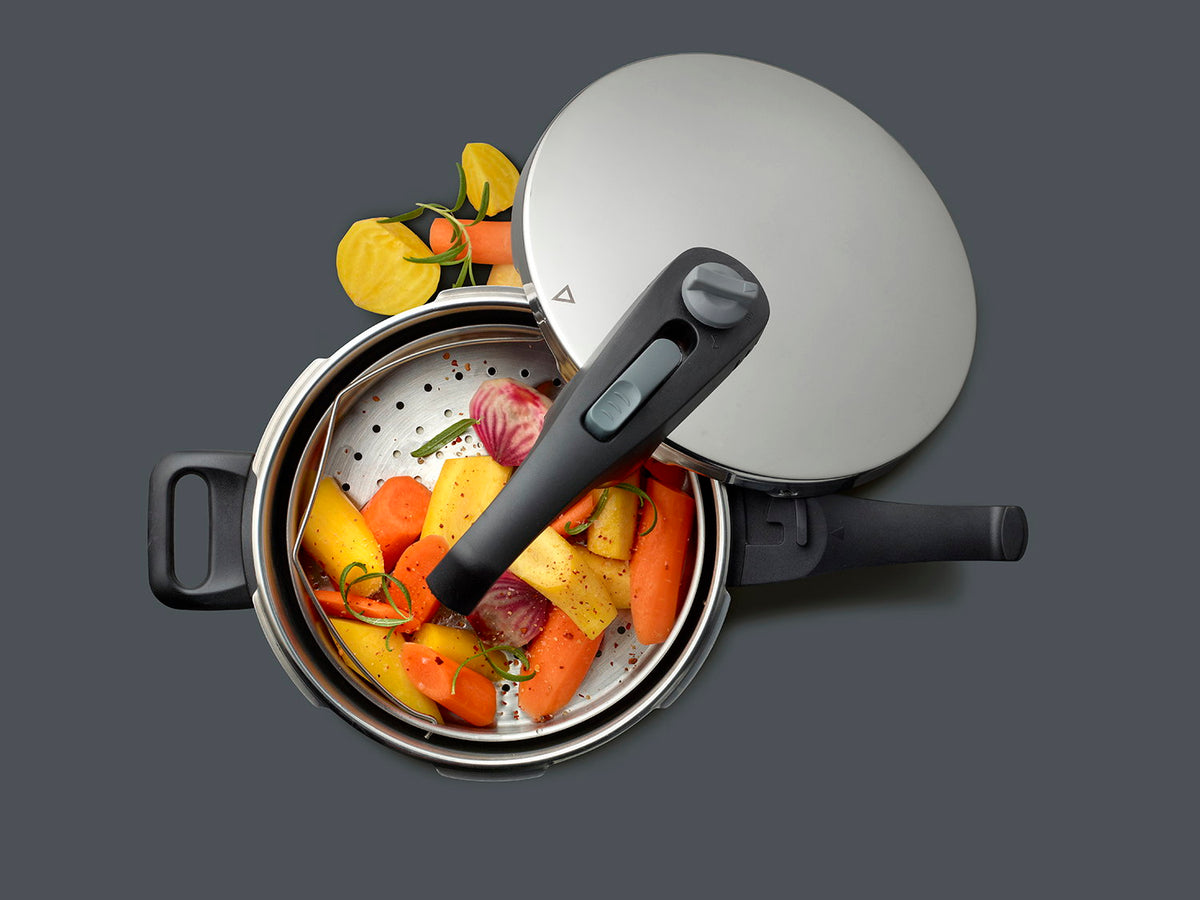 Trykkoker, 6 liter, med kurv/rist, merket Funktion