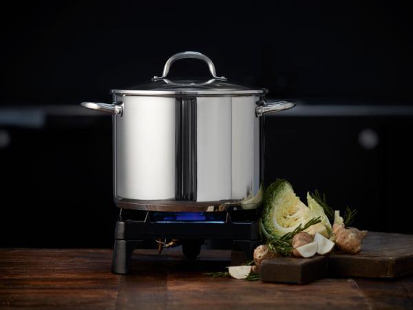 Rustfri gryte med glasslokk, 10 liter