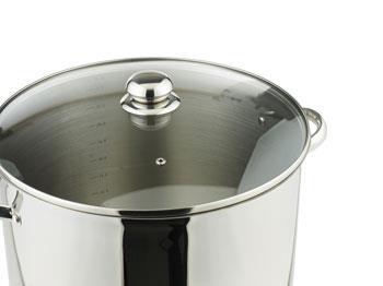 Rustfri gryte med glasslokk, 30 liter