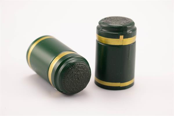 Krympehætter - grøn med guldbånd. 50 mm høj. 25 stk.