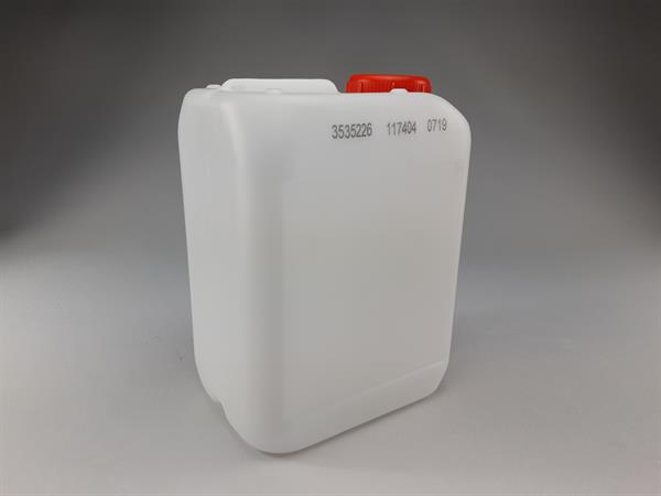 5 liters kraftig stabelbar plastdunk med rød prop, genbrug