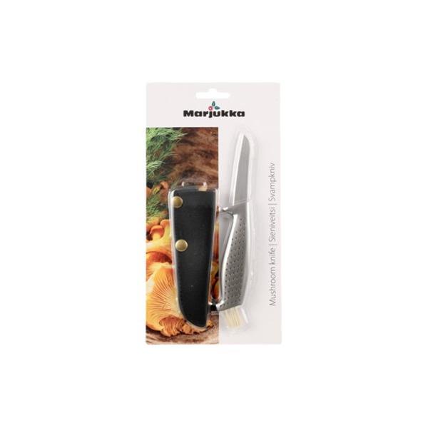 Svampekniv med skede af kunstlæder og børste, gråt håndtag, 1 stk