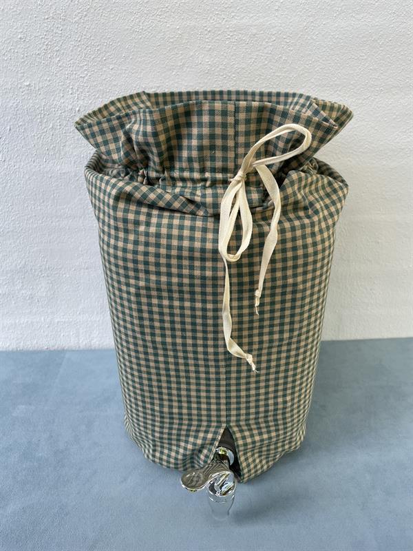 Vineddikkrukke af glas med tappkran, grønternet stof, 8 liter