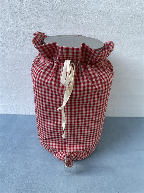 Vineddikkrukke af glas med tappkran, grønternet stof, 8 liter