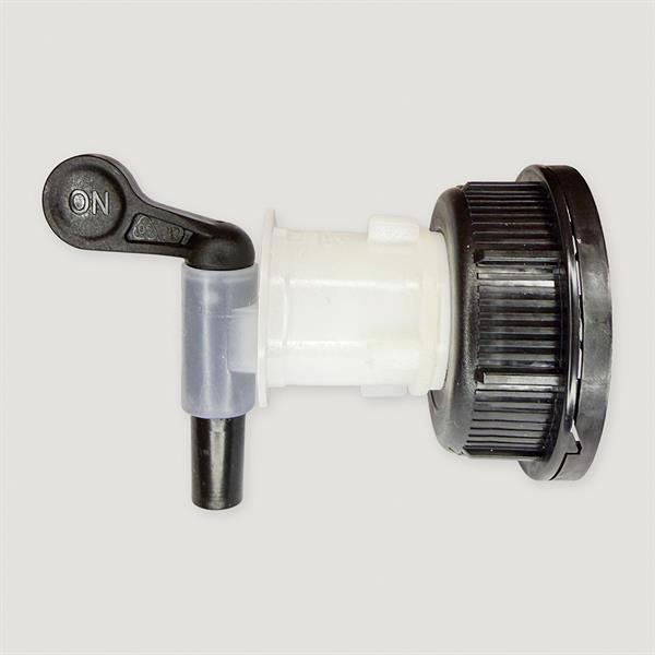 Svart kork med tappekran til 10 liters stabelbar plastkanne – matgodkjent HDPE-løsning